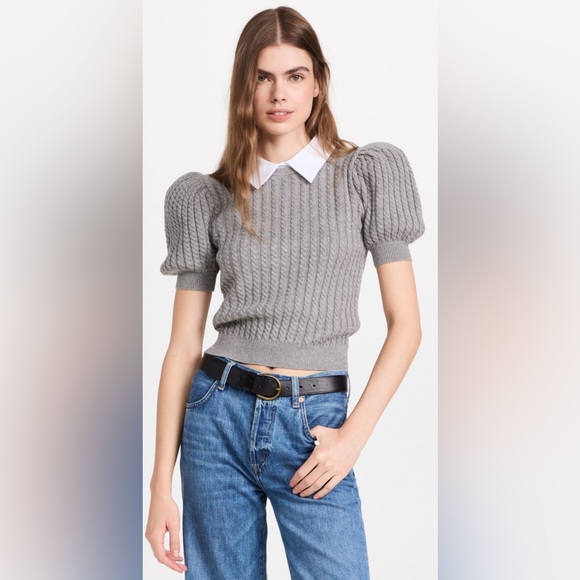 NWT Alice + Olivia Chase Collared CableKnit Puff Sleeve Pullover Sweater S - Picture 1 of 17